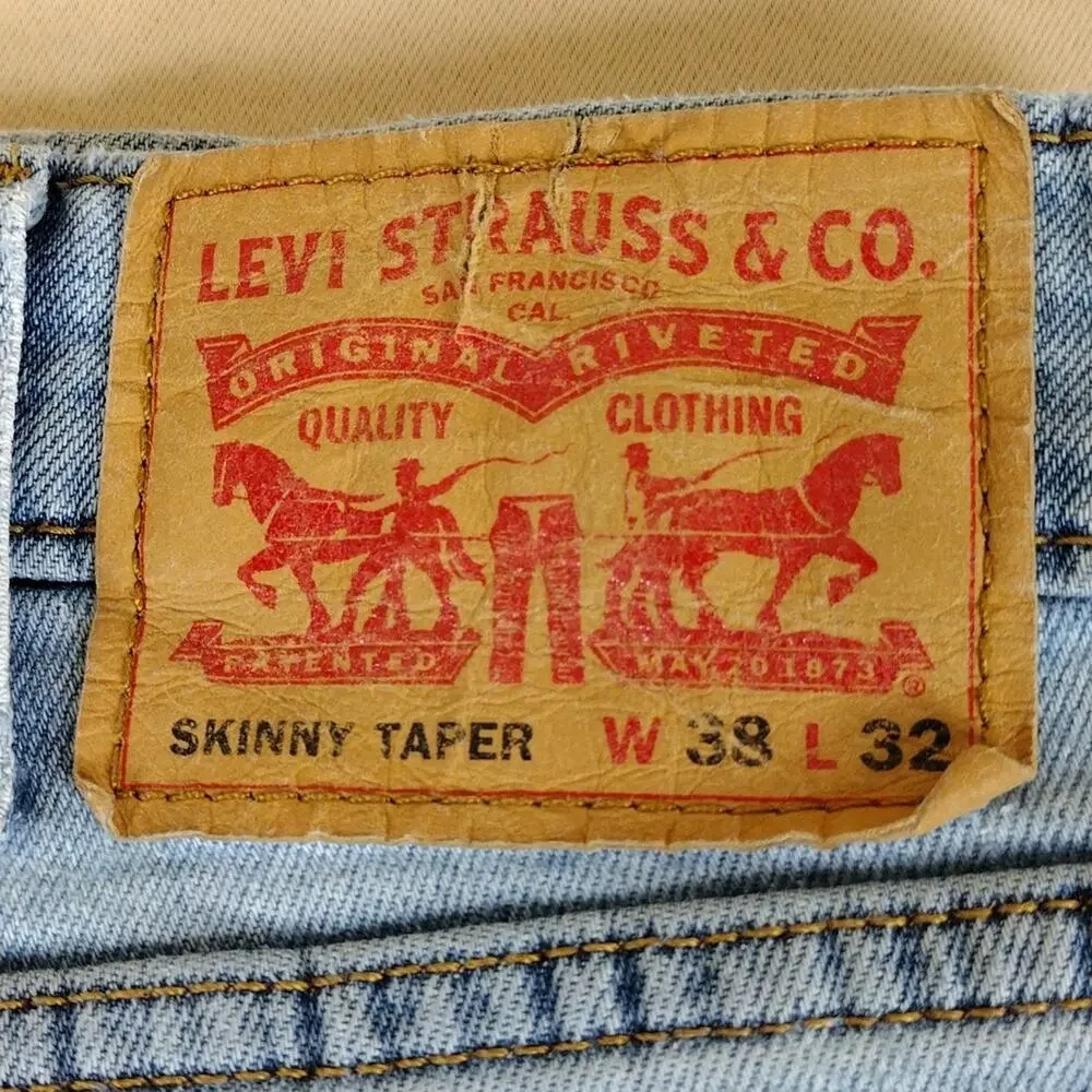 Levi’s Skinny Taper Jeans Men’s 38x32 Light Blue Denim Fringe
